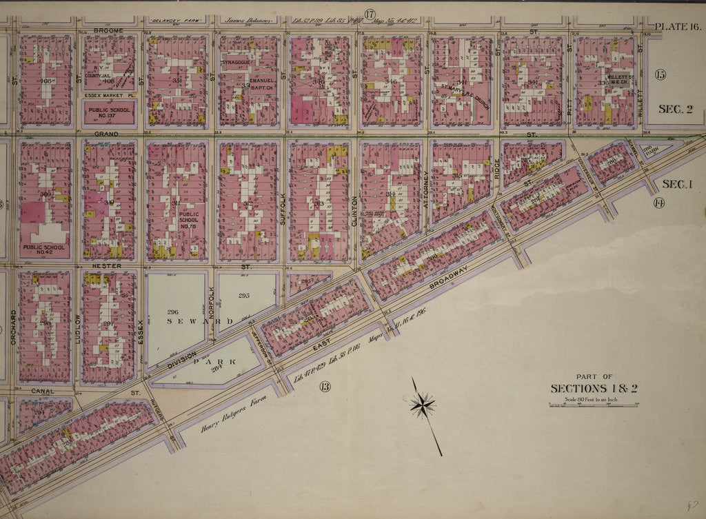 Detail of Bounded by Broome Street, Willett Street, Grand Street, East Broadway, Pike Street, Division Street and Orchard Street, New York by Anonymous