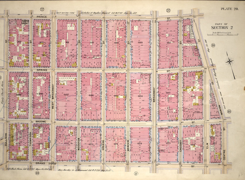 Detail of Bounded by Prince Street, Marion Street, Centre Street, Grand Street and Sullivan Street, New York by Anonymous