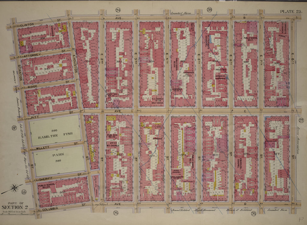 Detail of Bounded by Clinton Street, Avenue B, E. 8th Street, Avenue D, Columbia Street and Stanton Street, New York by Anonymous