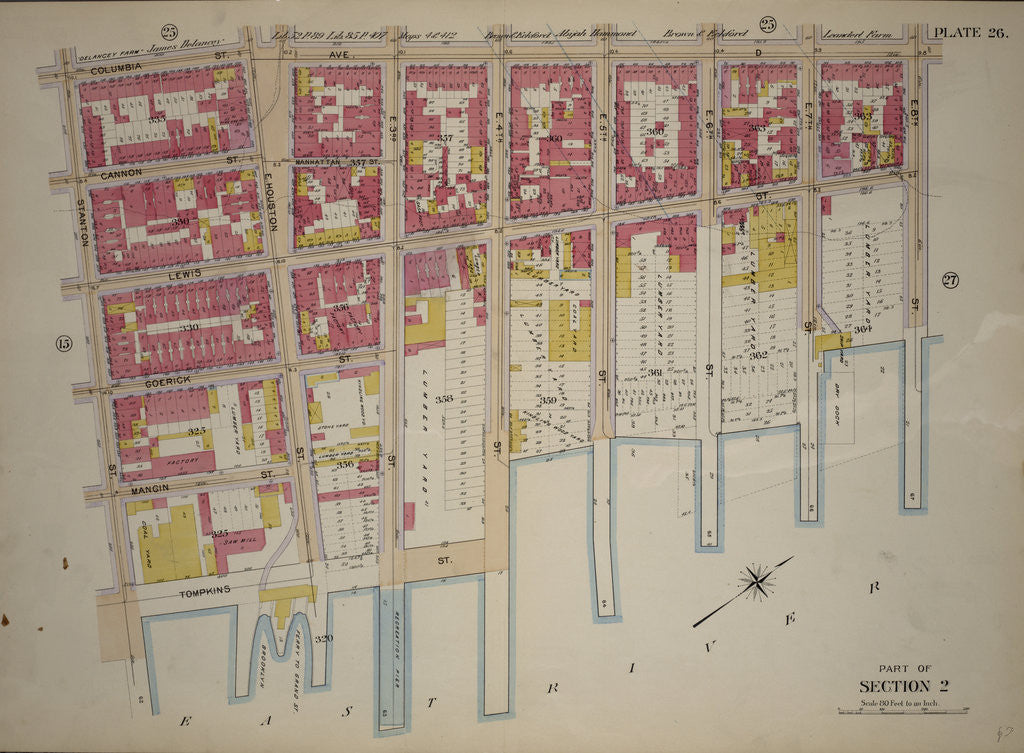 Detail of Bounded by Columbia Street, Avenue D, E. 8th Street, Lewis Street, E. 4th Street, East River Piers Tompkins Street and Stanton Street, New York by Anonymous