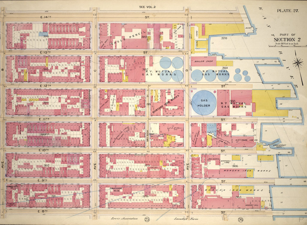 Detail of Bounded by E. 14th Street, East River Piers Avenue D, E. 8th Street and Avenue B., New York by Anonymous