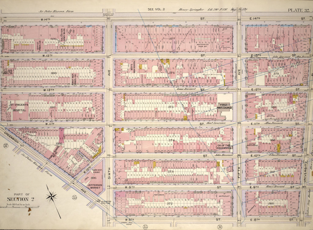 Detail of Bounded by W. 14th Street, E. 14th Street, University Place, E. 8th Street, W. 8th Street, Greenwich Avenue and Seventh Avenue, New York by Anonymous