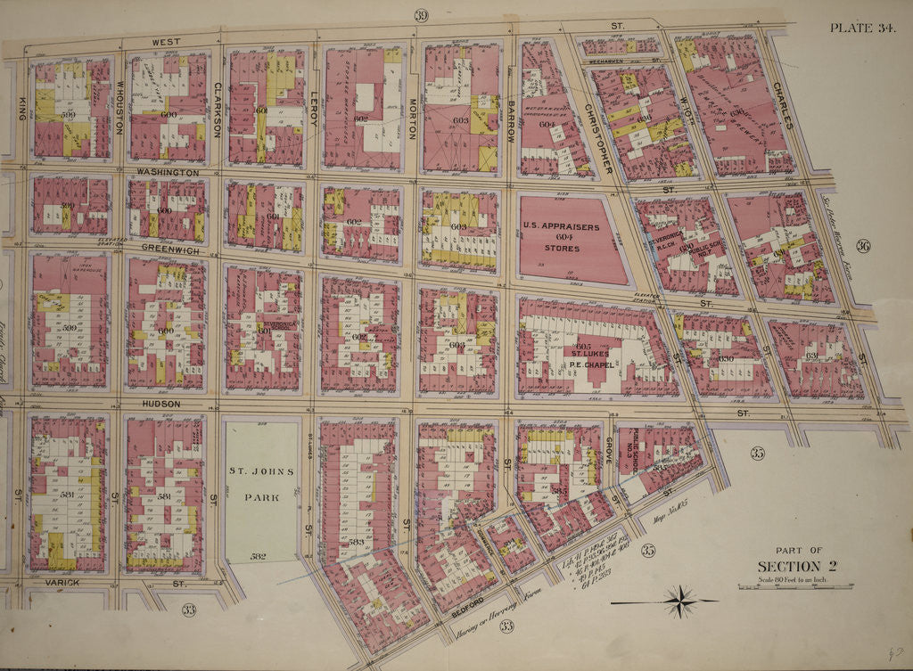 Detail of Bounded by West Street, Charles Street, Hudson Street, Christopher Street, Bedford Street, Leroy Street, Varick Street and King Street, New York by Anonymous