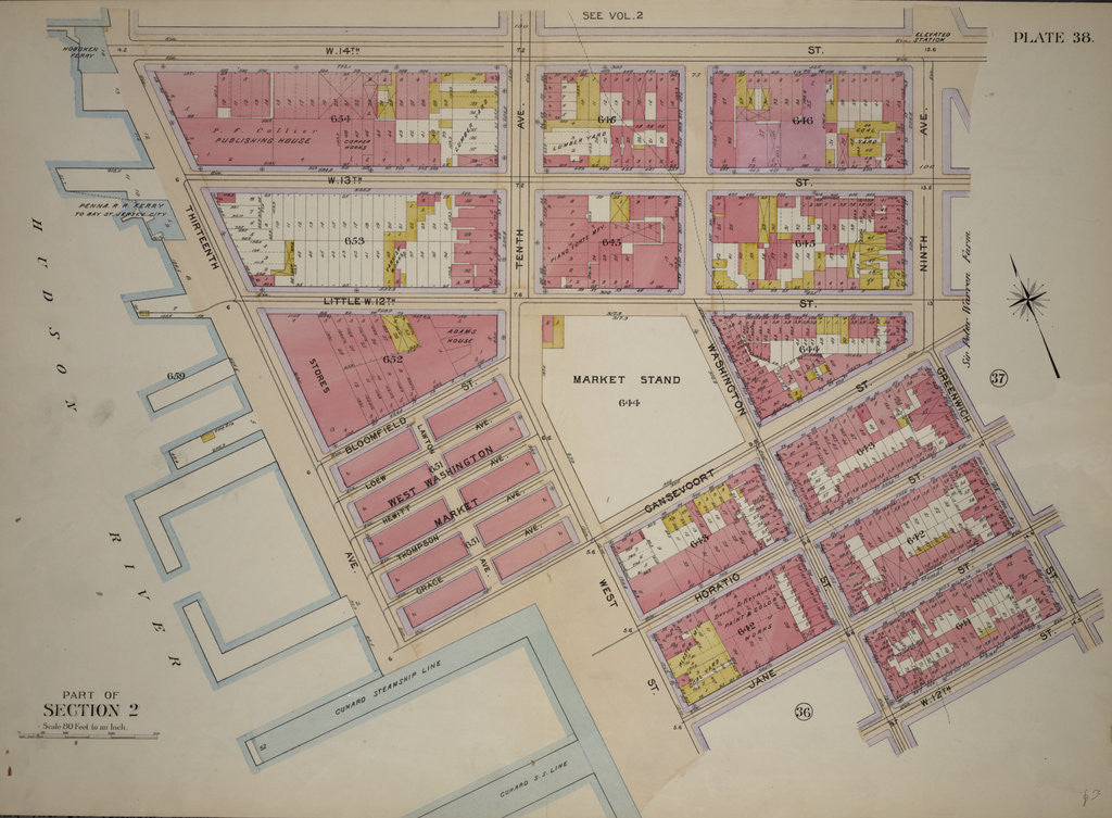 Detail of Bounded by W. 14th Street, Ninth Avenue, Greenwich Street, W. 12th Street, Washington Street, Jane Street, West Street, Ganesvoort Street and Hudson River Piers Thirteenth Avenue, New York by Anonymous
