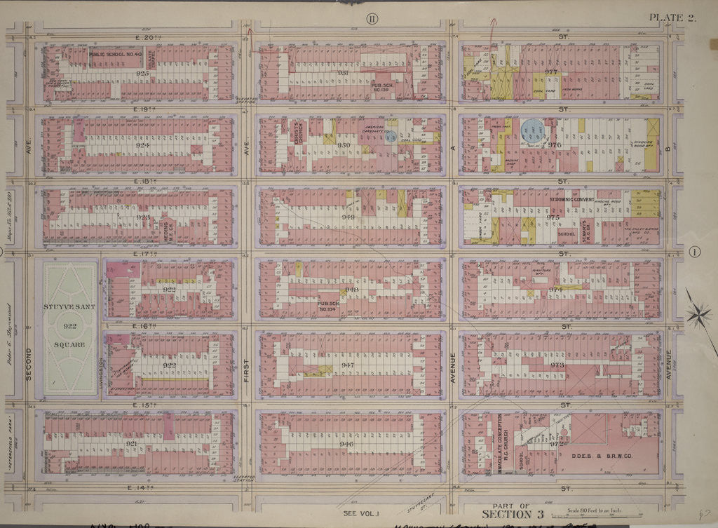 Detail of Bounded by E. 20th Street, Avenue D, E. 14th Street and Second Avenue, New York by Anonymous