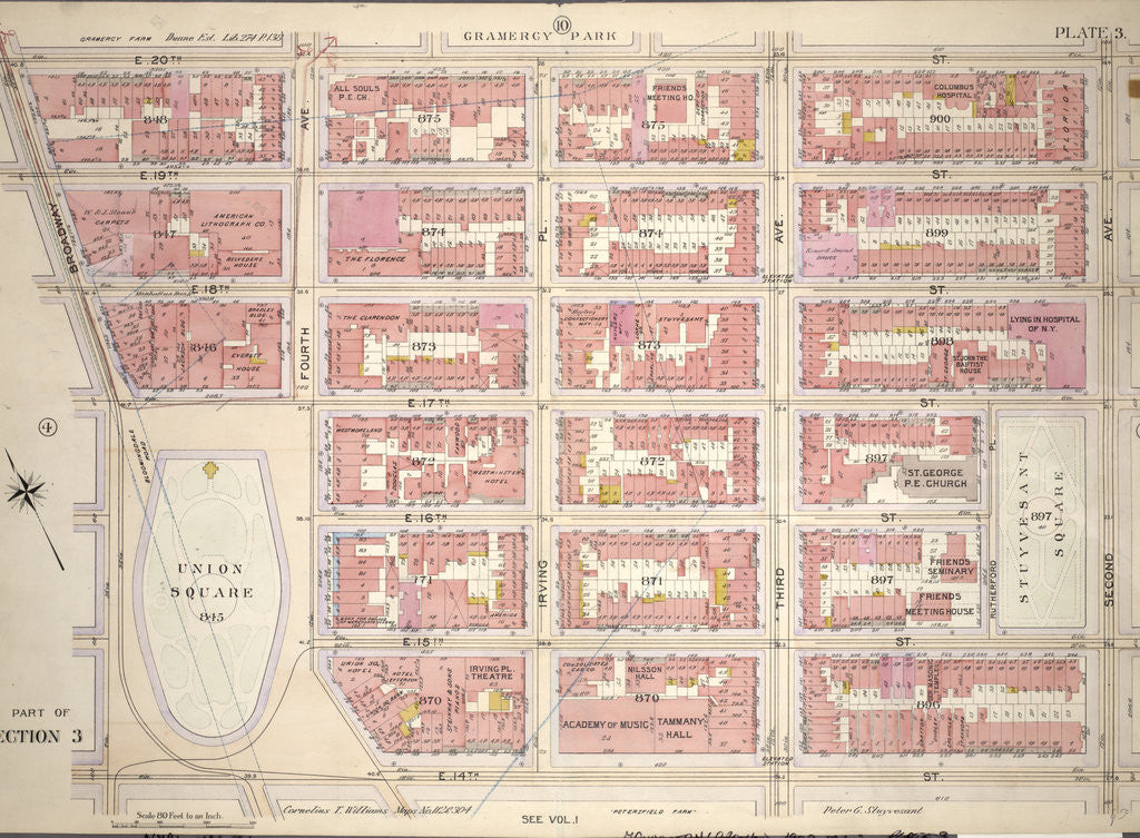 Detail of Bounded by E. 20th Street, Second Avenue, E. 14th Street and Union Square and Broadway, New York by Anonymous