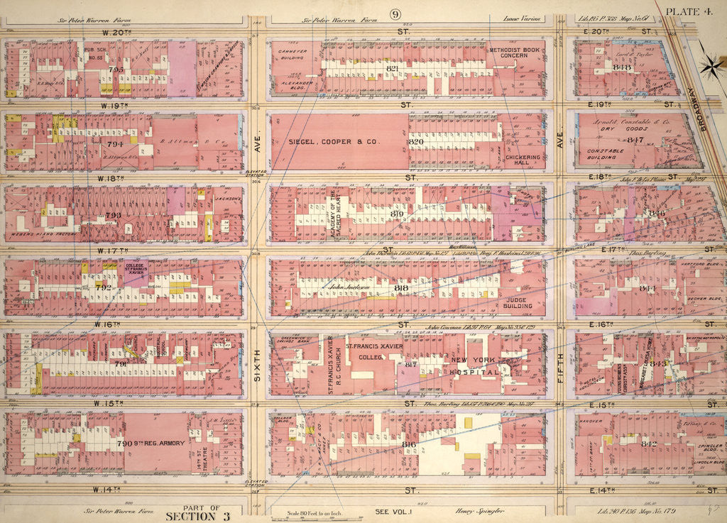 Detail of Bounded by W. 20th Street, E. 20th Street, Second Avenue, Broadway, E. 14th Street, W. 14th Street and Seventh Avenue, New York by Anonymous