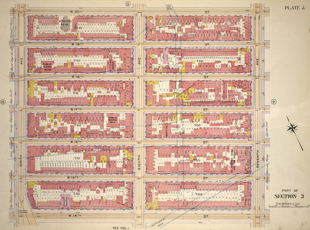 Detail of Bounded by W. 20th Street, Seventh Avenue, W. 14th Street and Ninth Avenue, New York by Anonymous