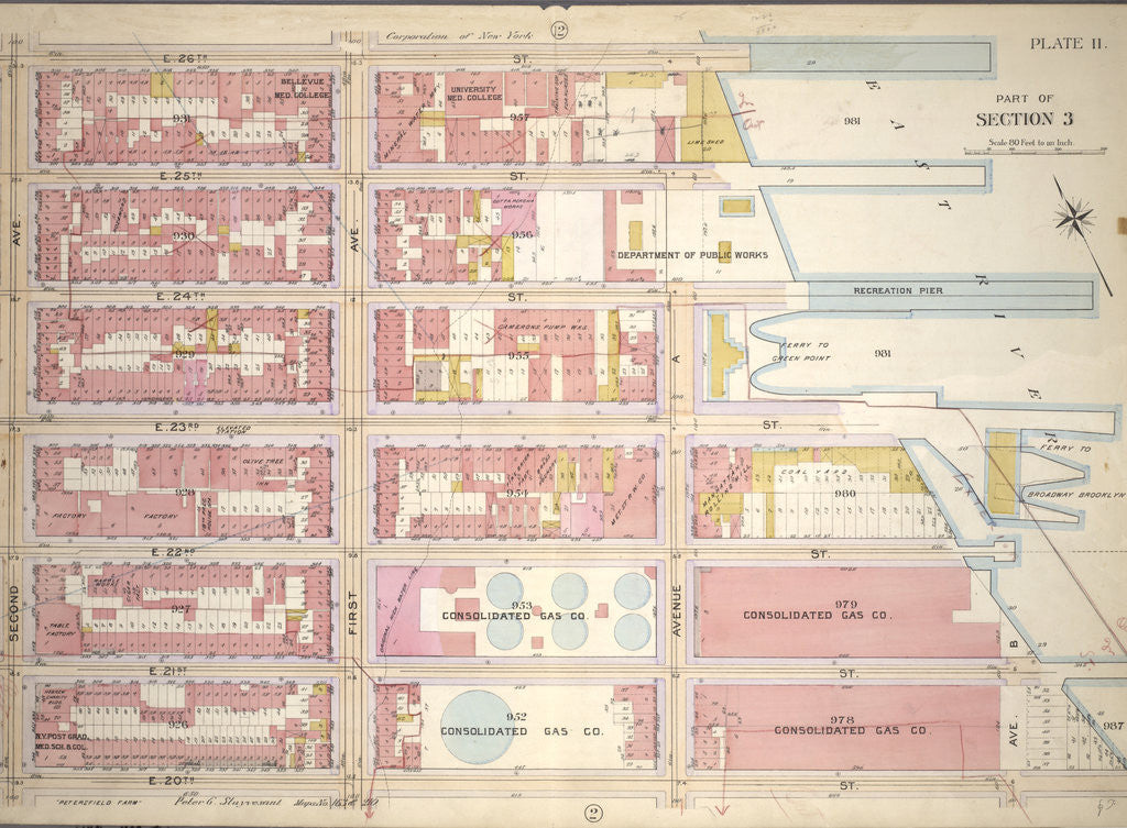 Detail of Bounded by E. 26th Street, First Avenue, E. 24th Street, Avenue A, E. 21st Street, Avenue B, E. 20th Street and Second Avenue, New York by Anonymous