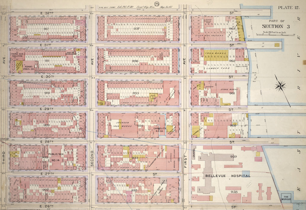 Detail of Bounded by E. 32nd Street, East River Piers First Avenue, E. 26th Street and Third Avenue, New York by Anonymous