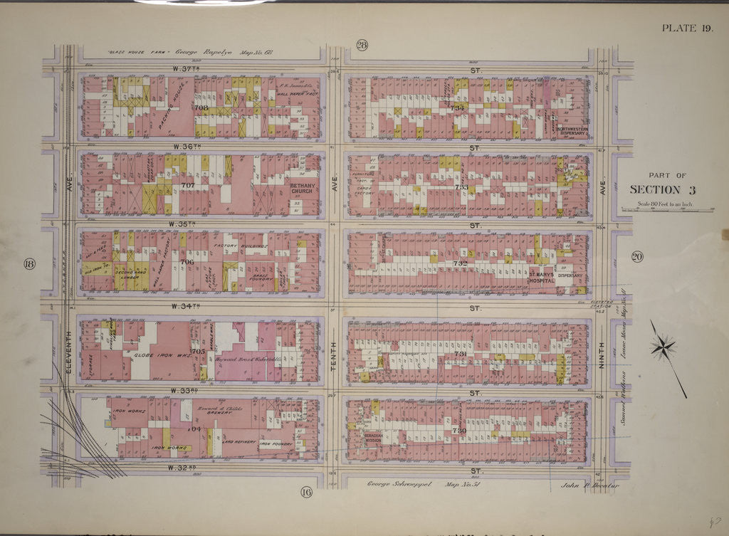 Detail of Bounded by W. 37th Street, Ninth Avenue, W. 32nd Street and Eleventh Avenue, New York by Anonymous