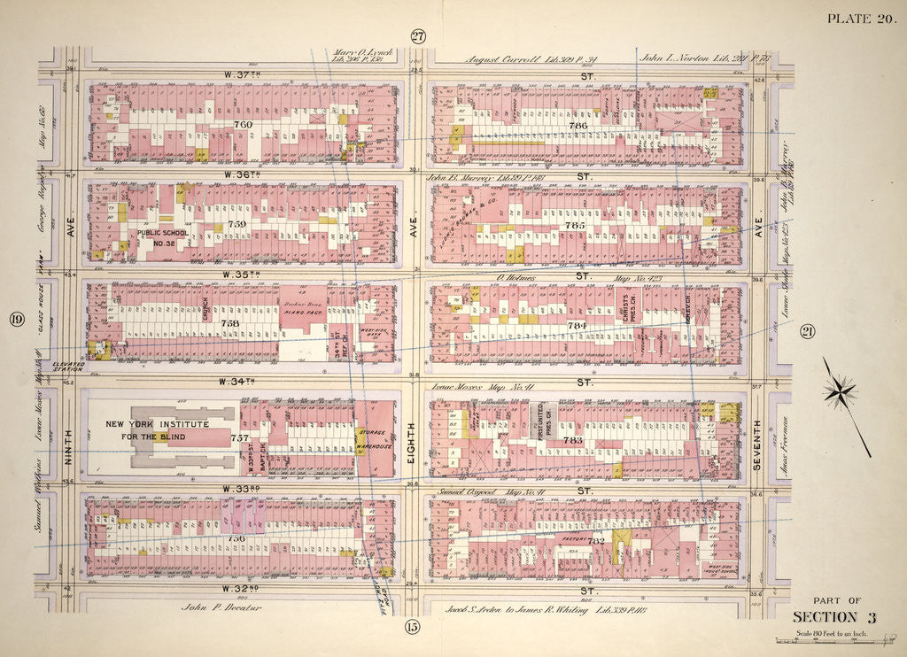 Detail of Bounded by W. 37th Street, Seventh Avenue, W. 32nd Street and Ninth Avenue, New York by Anonymous