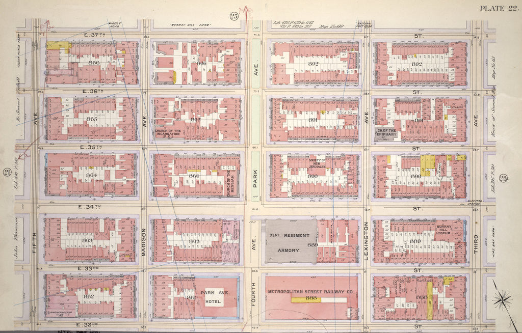 Detail of Bounded by E. 37th Street, Third Avenue, E. 32nd Street and Fifth Avenue, New York by Anonymous