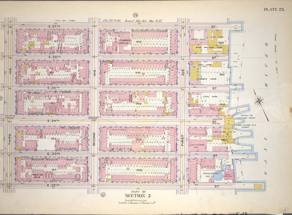 Detail of Bounded by E. 37th Street, East River Piers First Avenue, E. 32nd Street and Third Avenue, New York by Anonymous