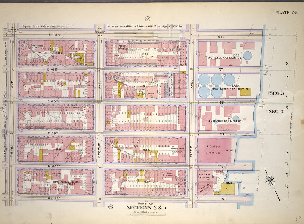 Detail of Bounded by E. 42nd Street, East River Piers First Avenue, E. 37th Street and Third Avenue, New York by Anonymous