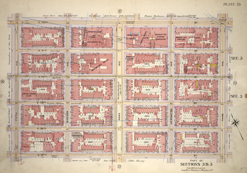 Detail of Bounded by E. 42nd Street, Third Avenue, E. 37th Street and Fifth Avenue, New York by Anonymous