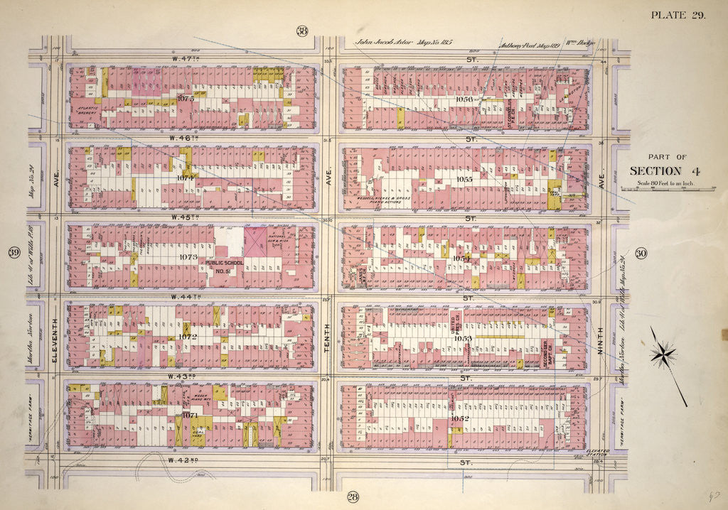 Detail of Bounded by W. 47th Street, Ninth Avenue, W. 42nd Street and Eleventh Avenue, New York by Anonymous