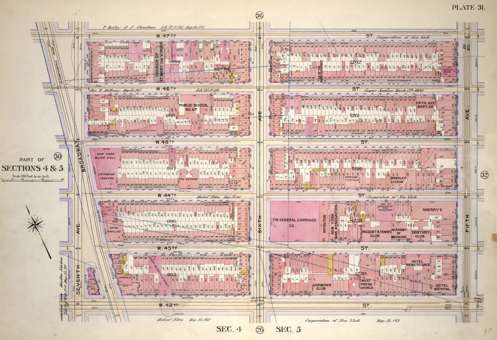 Detail of Bounded by W. 47th Street, Fifth Avenue, W. 42nd Street and Seventh Avenue, New York by Anonymous
