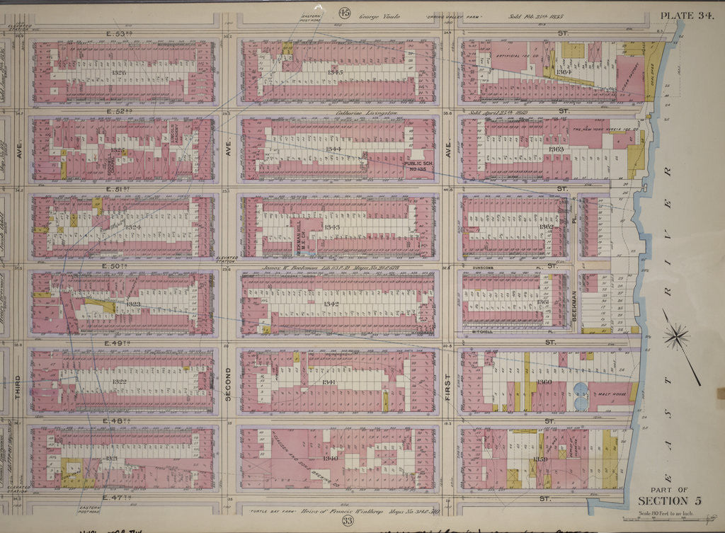 Detail of Bounded by E. 53rd Street, East River Piers First Avenue, E. 47th Street and Third Avenue, New York by Anonymous