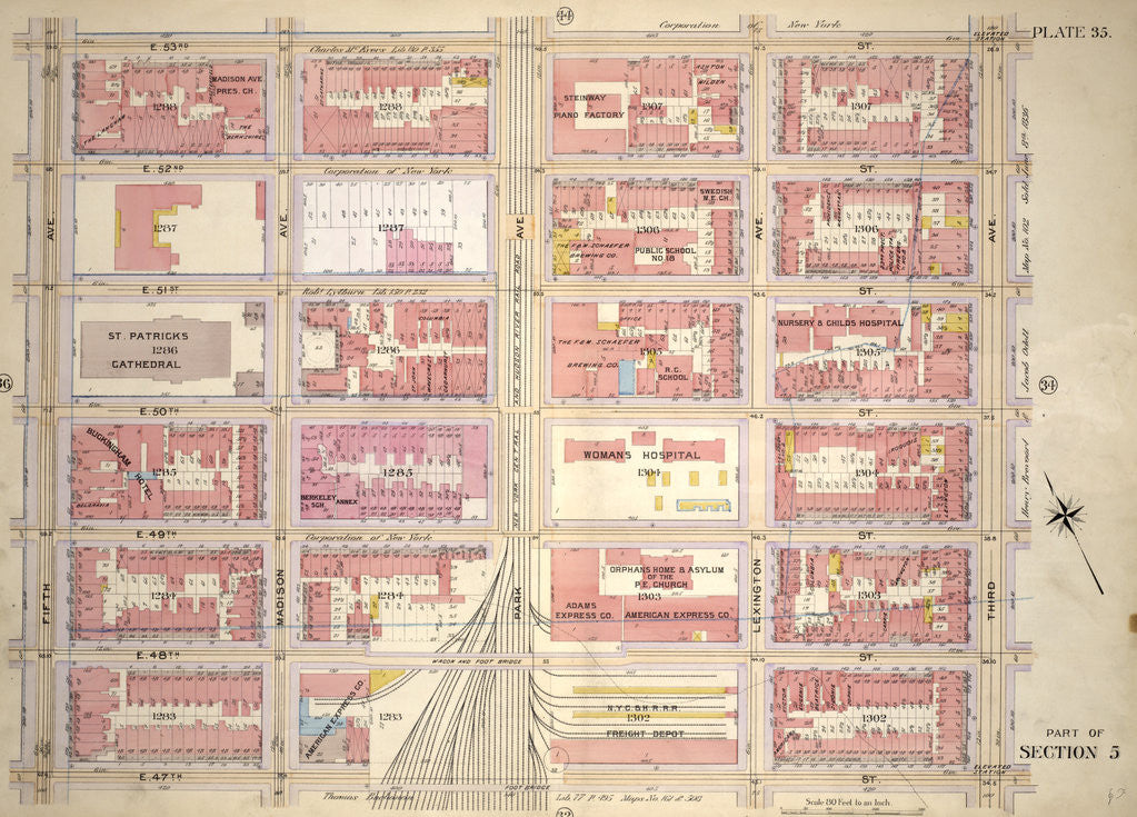 Detail of Bounded by E. 53rd Street, Third Avenue, E. 47th Street and Fifth Avenue, New York by Anonymous