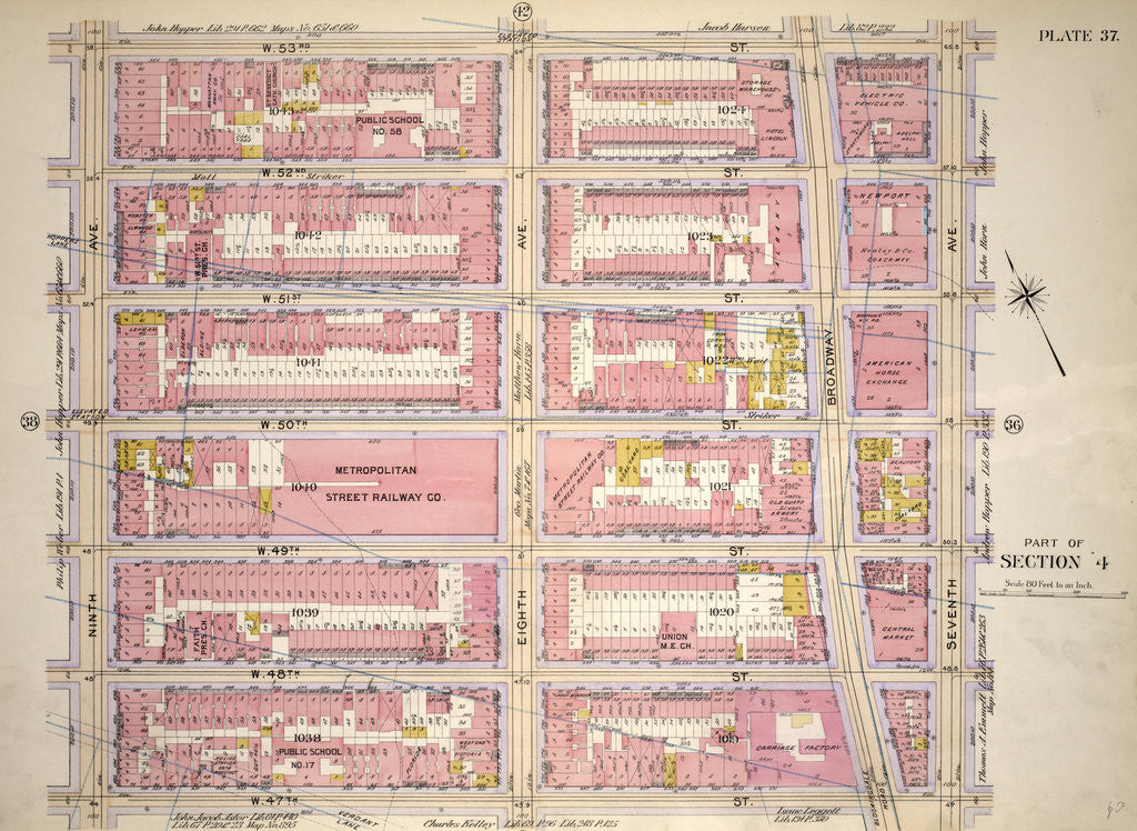 Detail of Bounded by W. 53rd Street, Seventh Avenue, W. 47th Street and Ninth Avenue, New York by Anonymous