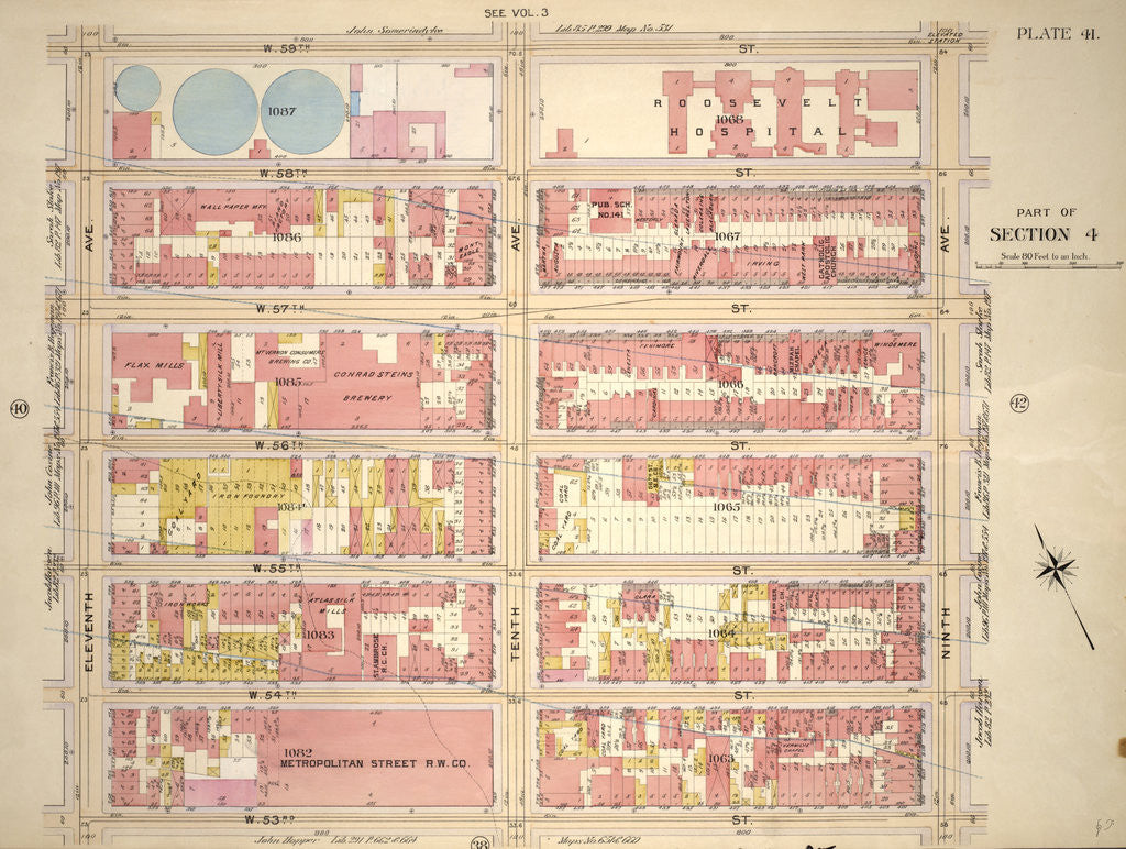 Detail of Bounded by W. 59th Street, Ninth Avenue, W. 53rd Street and Eleventh Avenue, New York by Anonymous