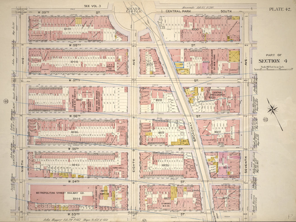 Detail of Bounded by W. 59th Street, Central Park South, Seventh Avenue, W. 53rd Street and Ninth Avenue, New York by Anonymous