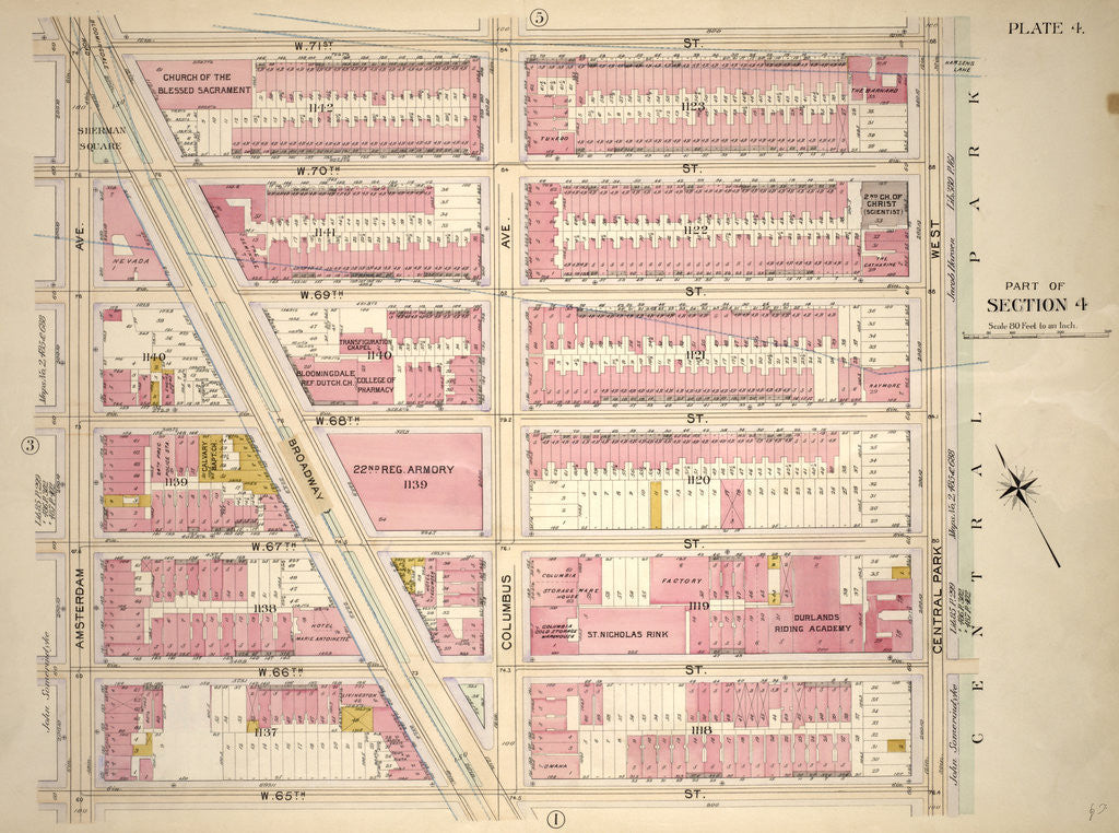 Detail of Bounded by W. 77th Street, Central Park West, W. 65th Street and Amsterdam Avenue, New York by Anonymous