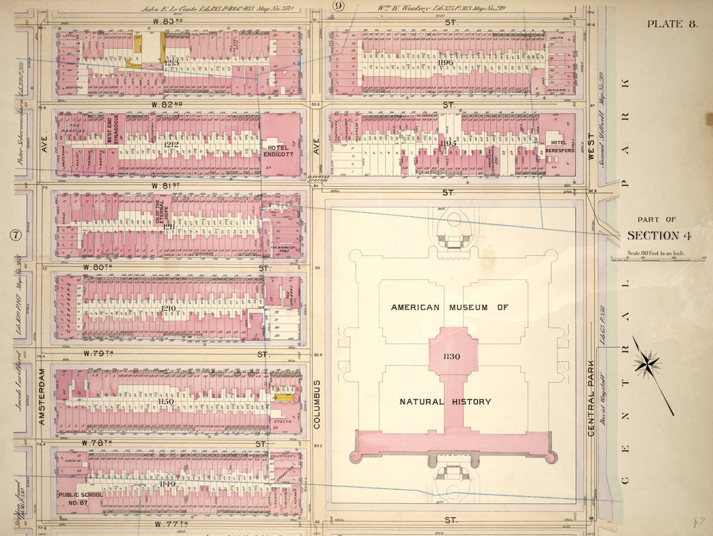Detail of Bounded by W. 83rd Street, Central Park West, W. 77th Street and Amsterdam Avenue, New York by Anonymous