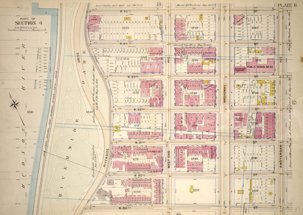 Detail of Bounded by W. 95th Street, Amsterdam Avenue, W. 89th Street and Hudson River - Riverside Park Riverside Drive, New York by Anonymous
