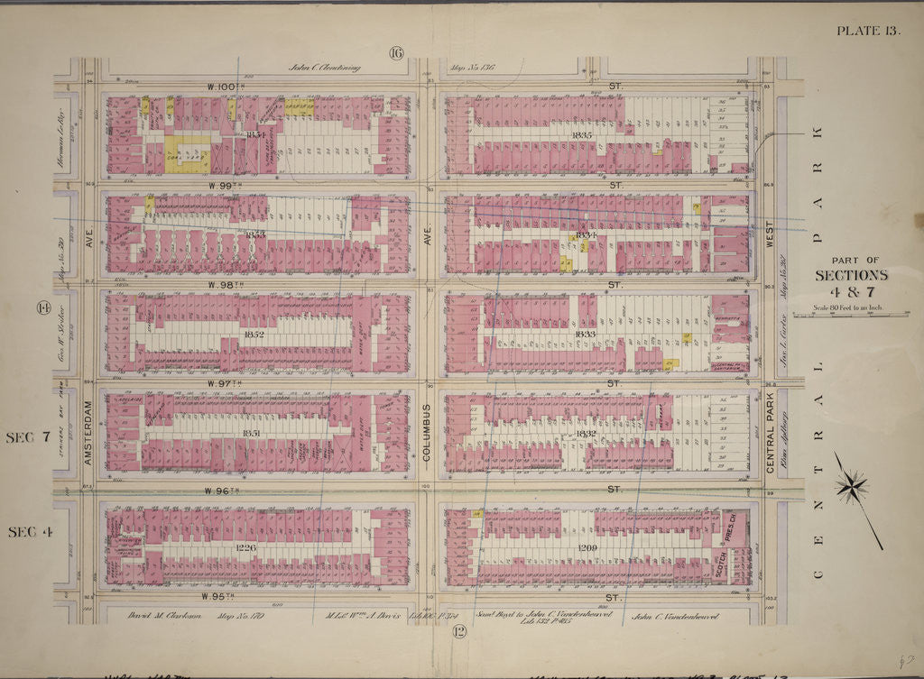 Detail of Bounded by W. 100th Street, Central Park West, W. 95th Street and Amsterdam Avenue, New York by Anonymous