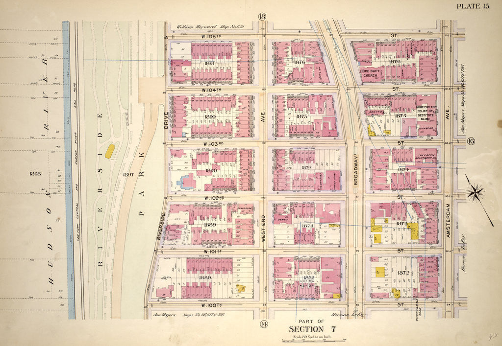 Detail of Bounded by W. 105th Street, Amsterdam Avenue, W. 100th Street and Hudson River - Riverside Park Riverside Drive, New York by Anonymous