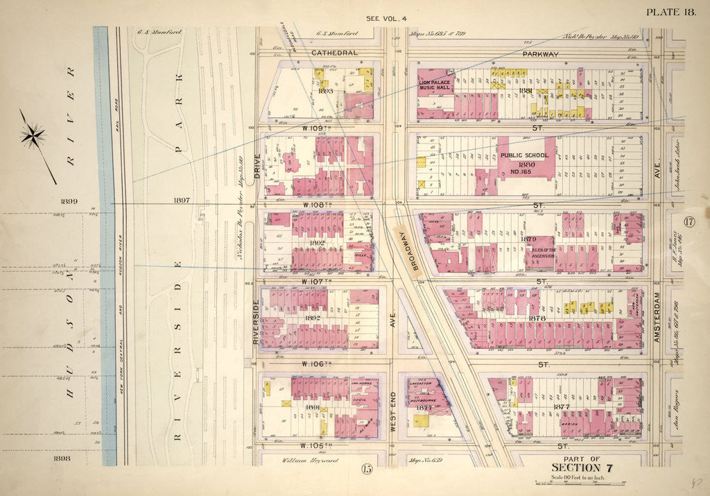 Detail of Bounded by Cathedral Parkway, Amsterdam Avenue, W. 105th Street and Hudson River - Riverside Park Riverside Drive, New York by Anonymous