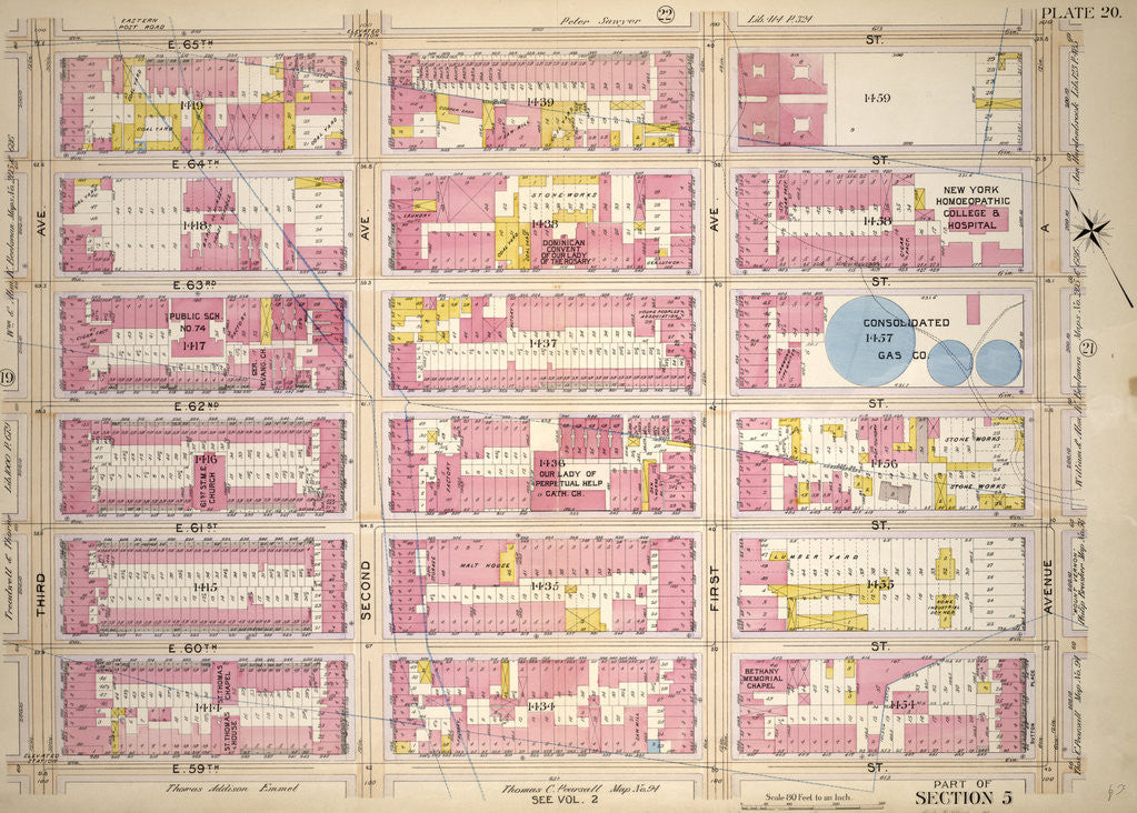 Detail of Bounded by E. 65th Street, Avenue A, Third Avenue, E. 59th Street and Third Avenue, New York by Anonymous