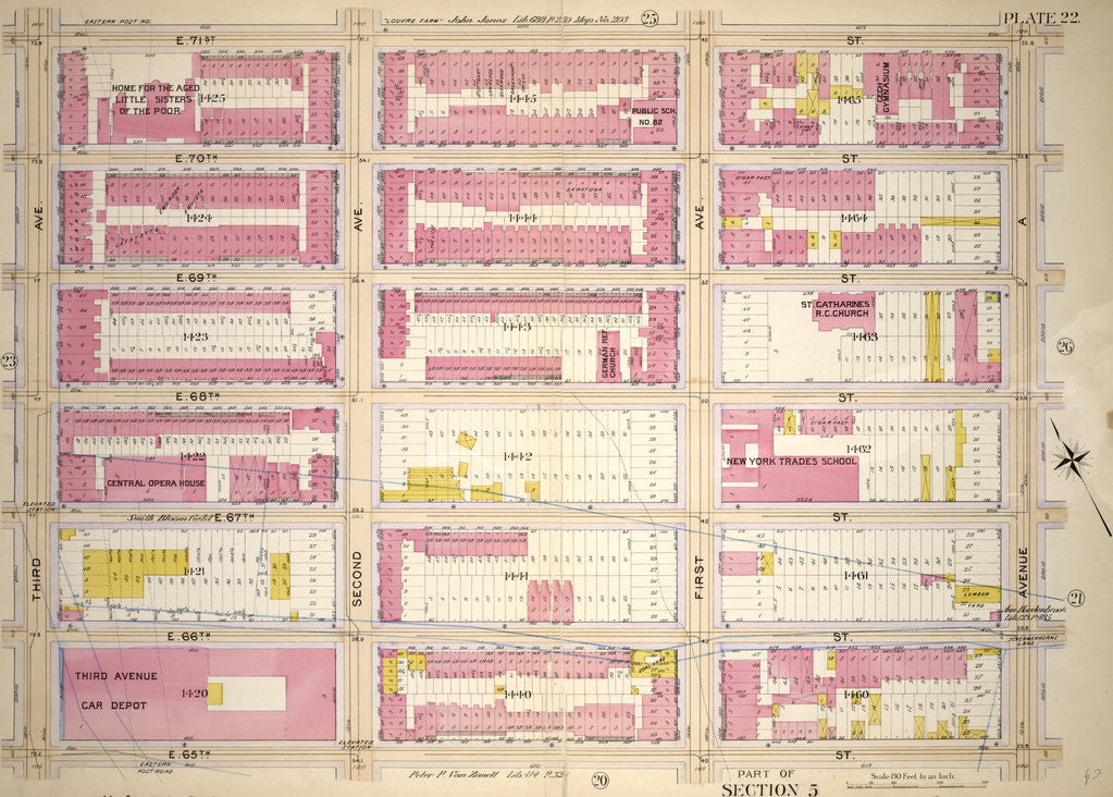 Detail of Bounded by E. 71st Street, Avenue A, E. 65th Street and Third Avenue, New York by Anonymous