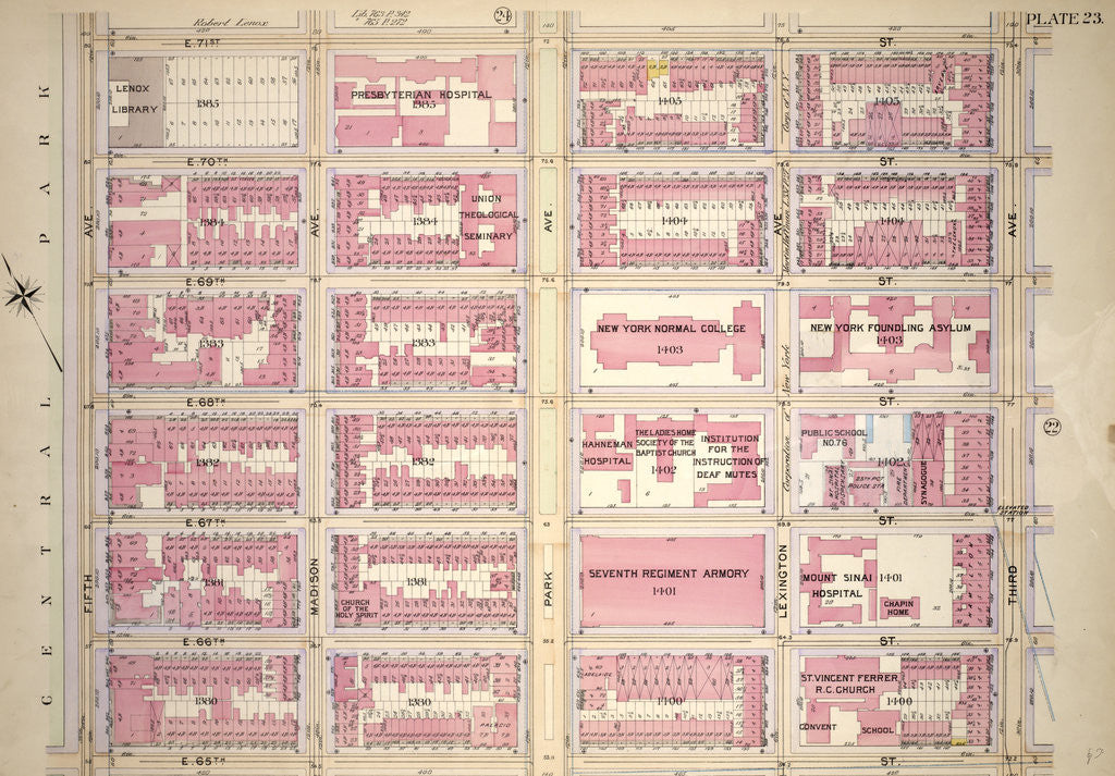 Detail of Bounded by E. 71st Street, Third Avenue, E. 65th Street and Fifth Avenue, New York by Anonymous