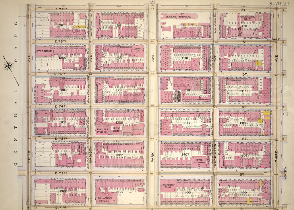 Detail of Bounded by E. 77th Street, Third Avenue, E.71st Street and Fifth Avenue, New York by Anonymous