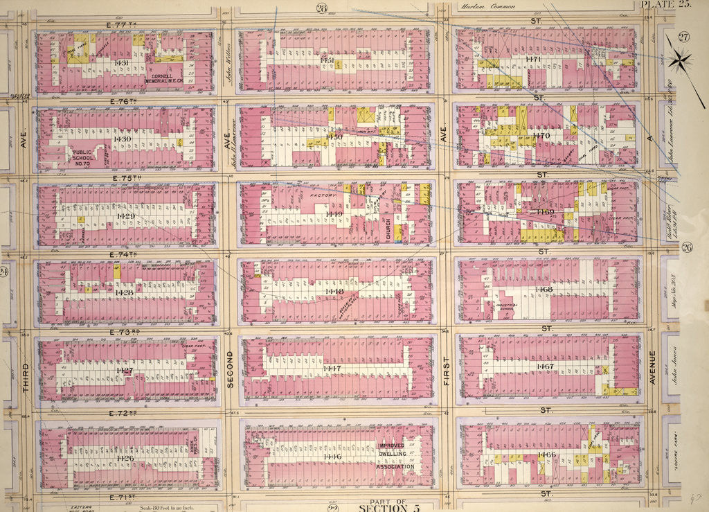 Detail of Bounded by E. 77th Street, Avenue A, E.71st Street and Third Avenue, New York by Anonymous