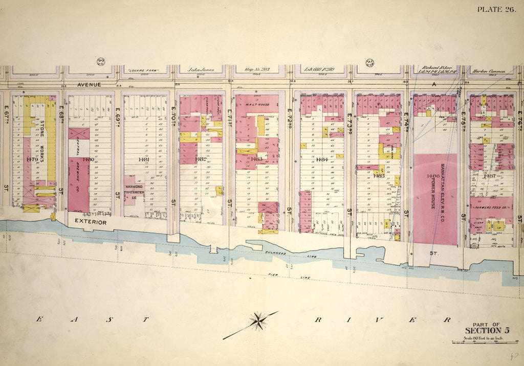 Detail of Bounded by E. 67th Street, Avenue A, E. 76th Street and Exterior Street, New York by Anonymous