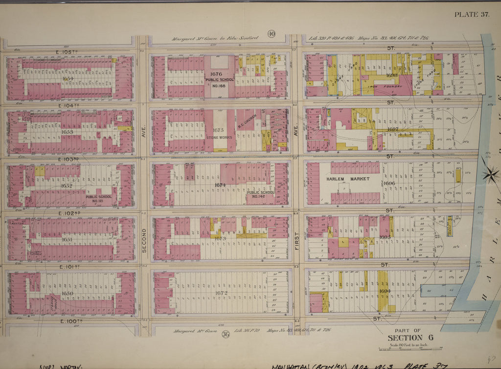 Detail of Bounded by E. 105th Street, Harlem River Piers First Avenue, E. 100th Street and Third Avenue, New York by Anonymous