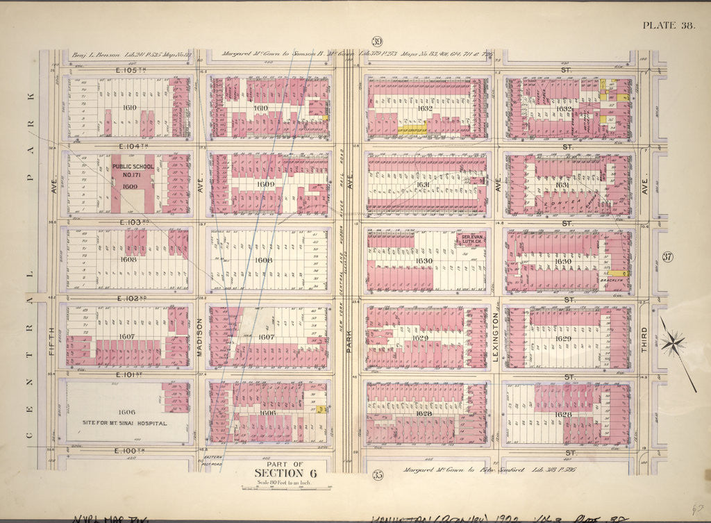 Detail of Bounded by E. 105th Street, Third Avenue, E. 100th Street and First Avenue, New York by Anonymous