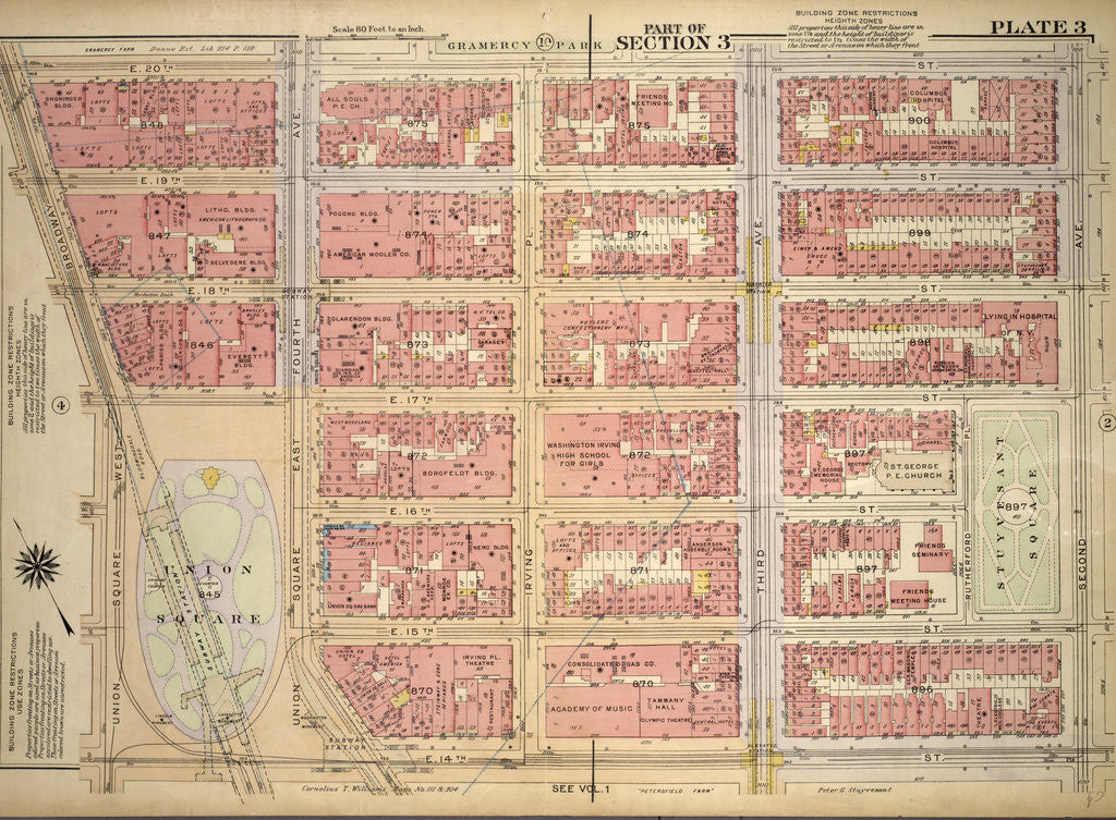 Detail of Bounded by E. 20th Street, Second Avenue, E. 14th Street, Union Square and Broadway, New York by Anonymous