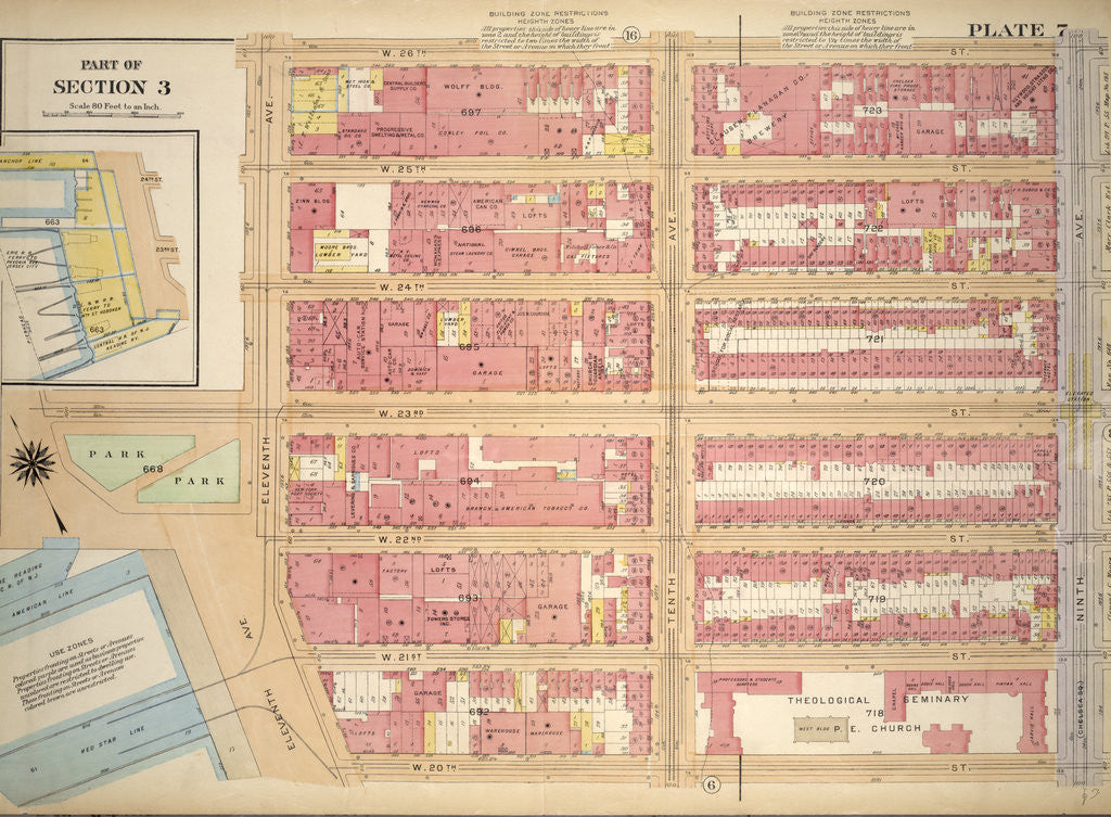 Detail of Bounded by W. 26th Street, Ninth Avenue Chelsea Square, W. 20th Street, 13th Street, W. 23rd Street and Eleventh Avenue, New York by Anonymous