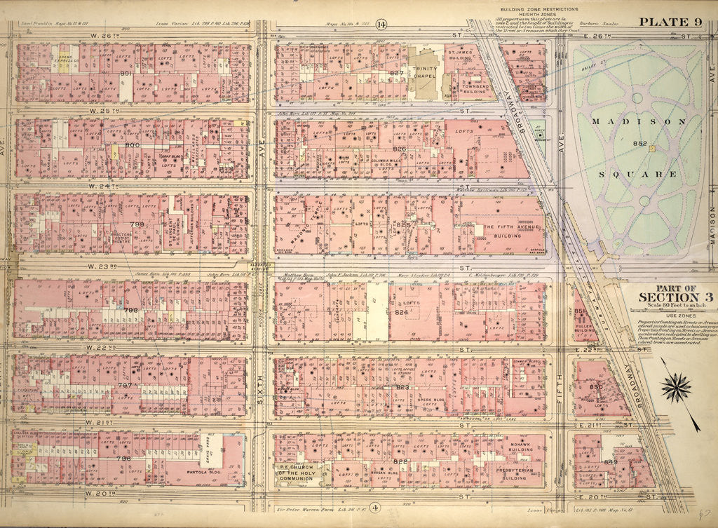 Detail of Bounded by W. 26th Street, E. 26th Street, Madison Avenue, W. 23rd Street, Broadway, E. 20th Street, W. 20th Street and Seventh Avenue, New York by Anonymous