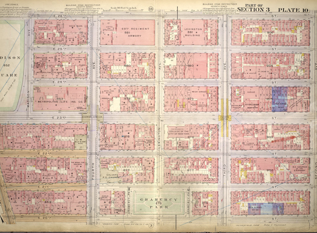 Detail of Bounded by E. 26th Street, Second Avenue, E. 20th Street, Broadway, E. 23rd Street and Madison Avenue, New York by Anonymous