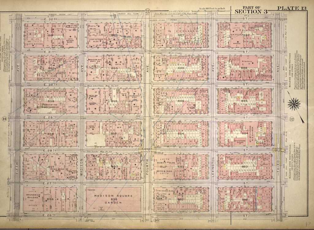 Detail of Bounded by E. 32nd Street, Third Avenue, E. 26th Street and Fifth Avenue, New York by Anonymous