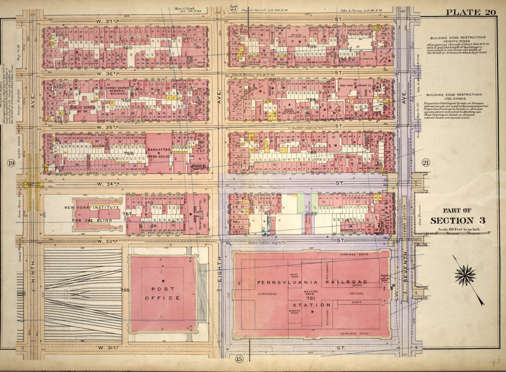 Detail of Bounded by W. 37th Street, Seventh Avenue, W. 31st Street and Ninth Avenue, New York by Anonymous