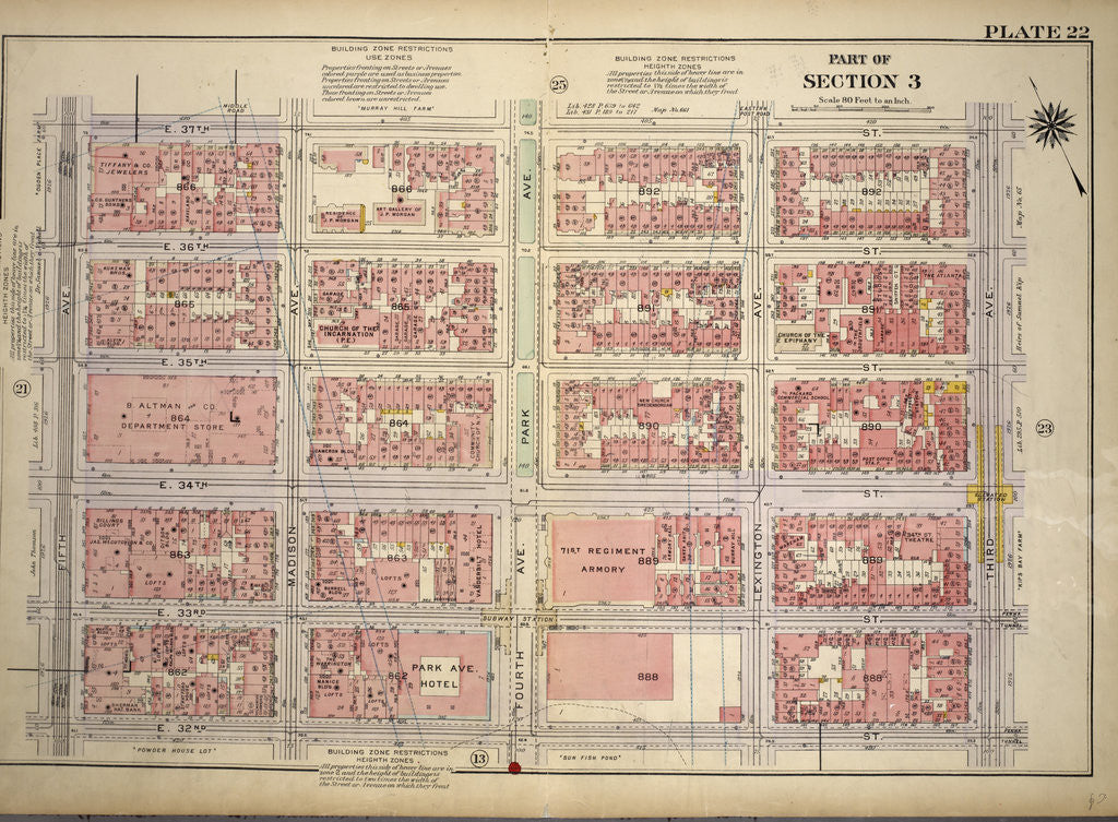 Detail of Bounded by E. 37th Street, Third Avenue, E. 32nd Street and Fifth Avenue, New York by Anonymous