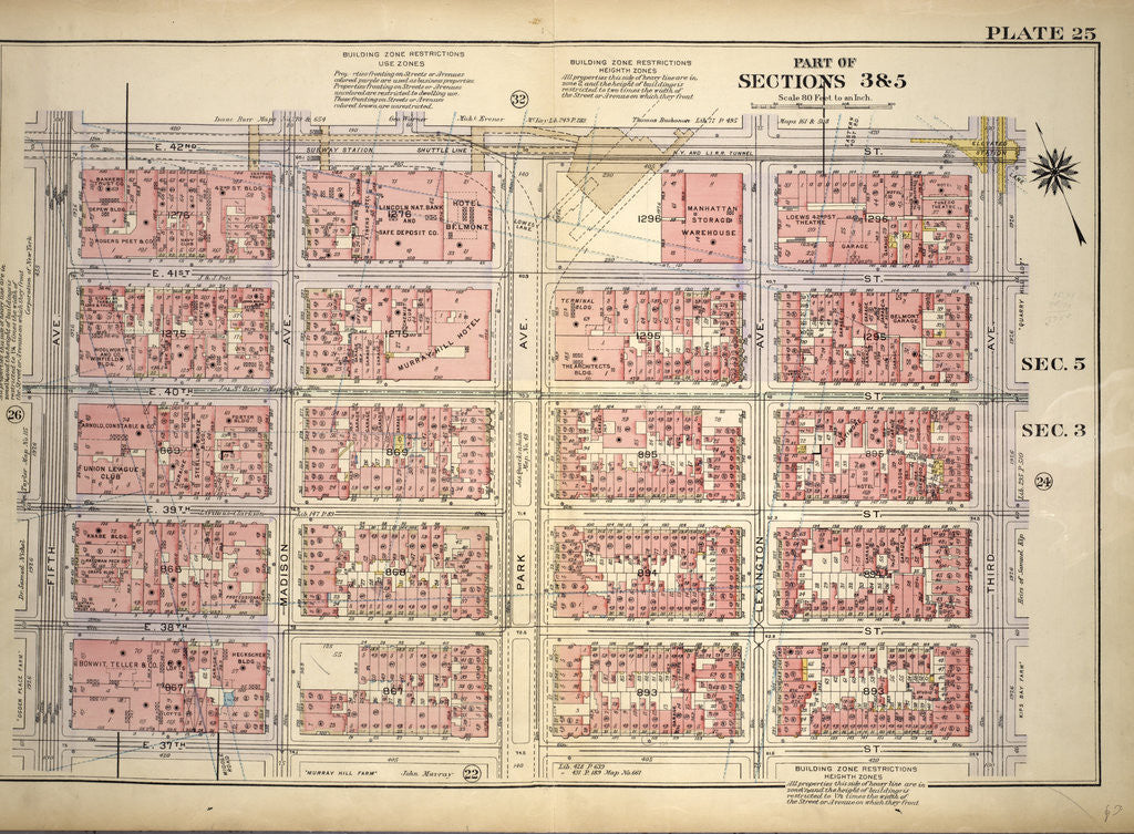 Detail of Bounded by E. 42nd Street, Third Avenue, E. 37th Street and Fifth Avenue, New York by Anonymous