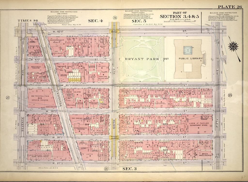 Detail of Bounded by W. 42nd Street, Fifth Avenue, W. 37th Street and Seventh Avenue, New York by Anonymous